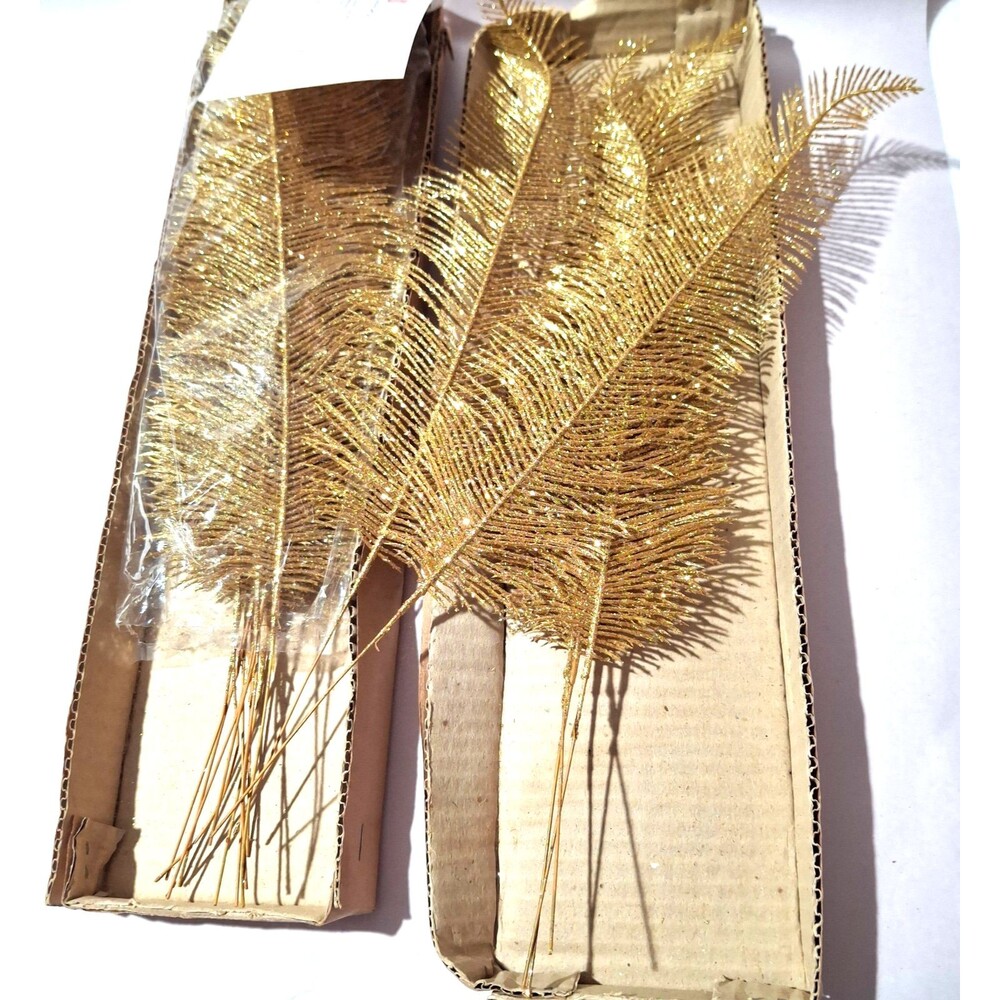 Home Interiors Faux Fern Gold Glitter Decorative Sprays Decor Feather Look 12 Pc